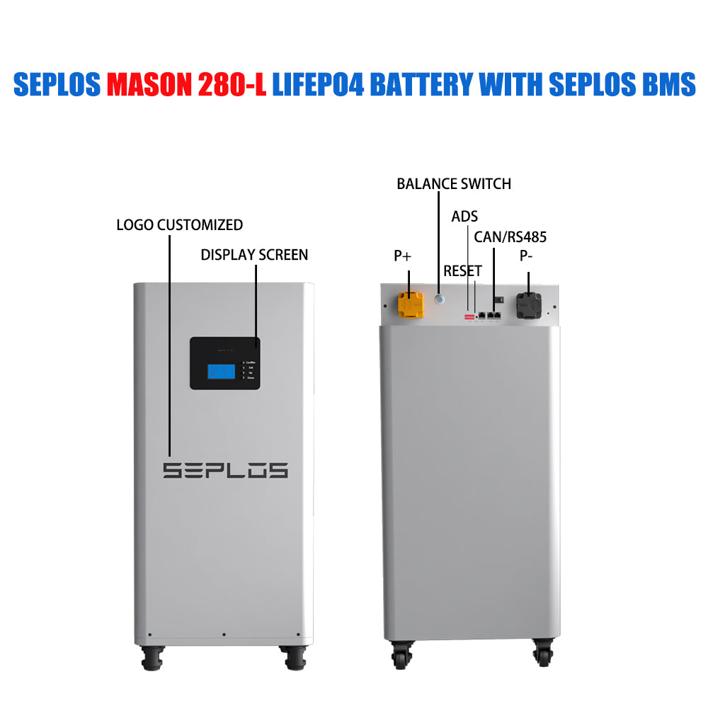 EU Stock Seplos MASON 280 Vertical 280Ah 48V Lifepo4 Energy Storage Battery Box DIY Kit Bundle With Active Balance Board with Wheels (Without cells)