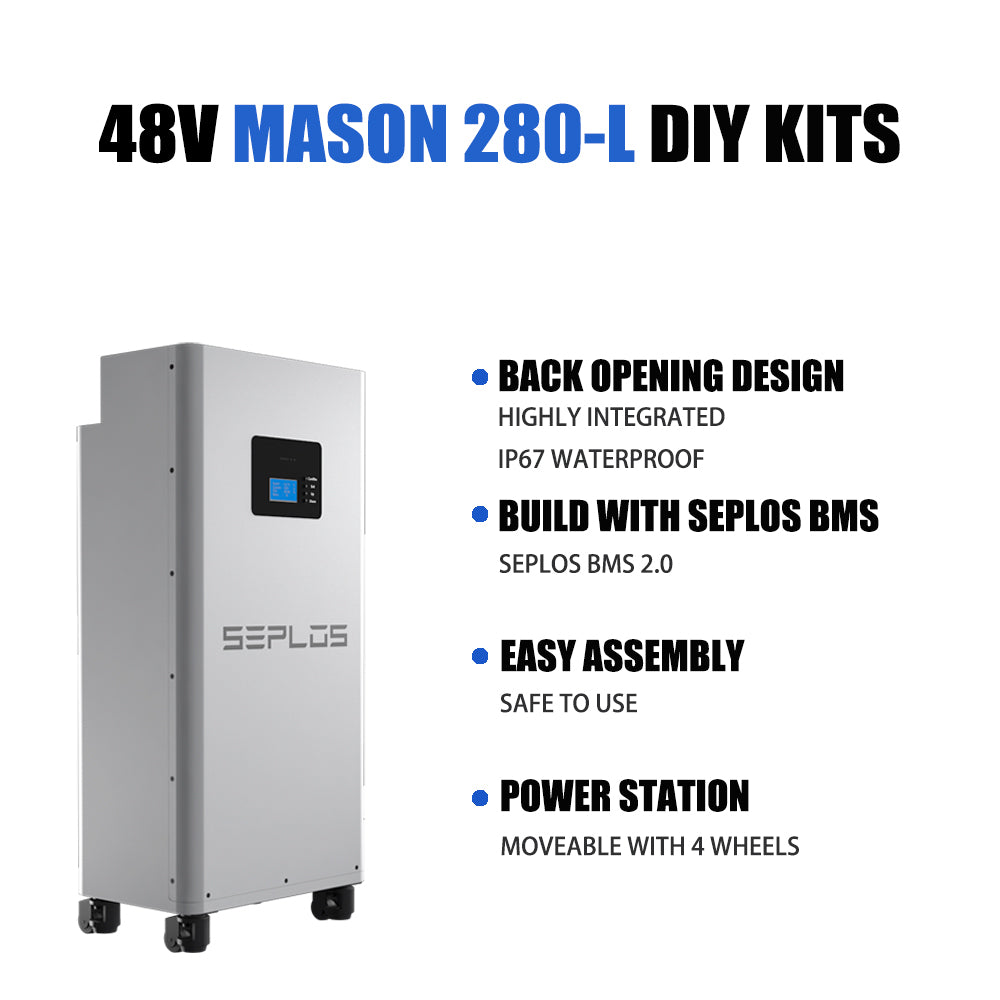 EU Stock Seplos MASON 280 Vertical 280Ah 48V Lifepo4 Energy Storage Battery Box DIY Kit Bundle With Active Balance Board with Wheels (Without cells)