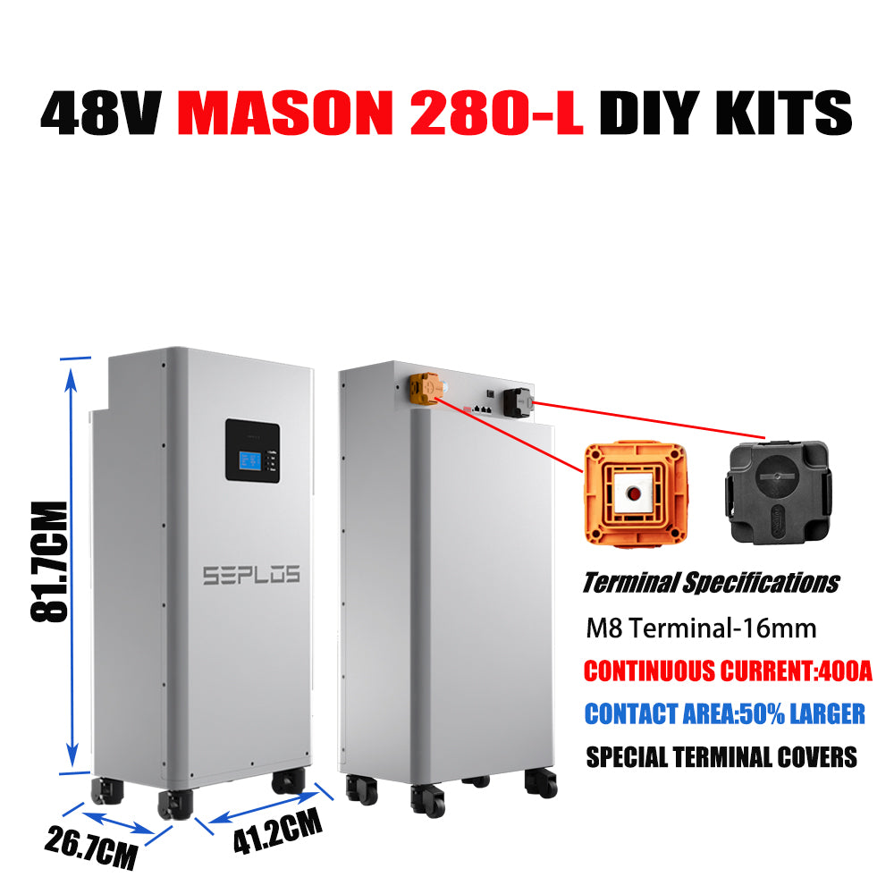 EU Stock Seplos MASON 280 Vertical 280Ah 48V Lifepo4 Energy Storage Battery Box DIY Kit Bundle With Active Balance Board with Wheels (Without cells)