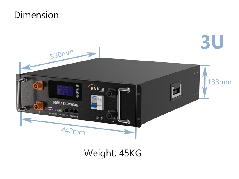 VNICE FORZA-51.2V 100Ah 5Kwh Stackable Semi-Solid State LiFePO4 Battery for Home Energy Storage
