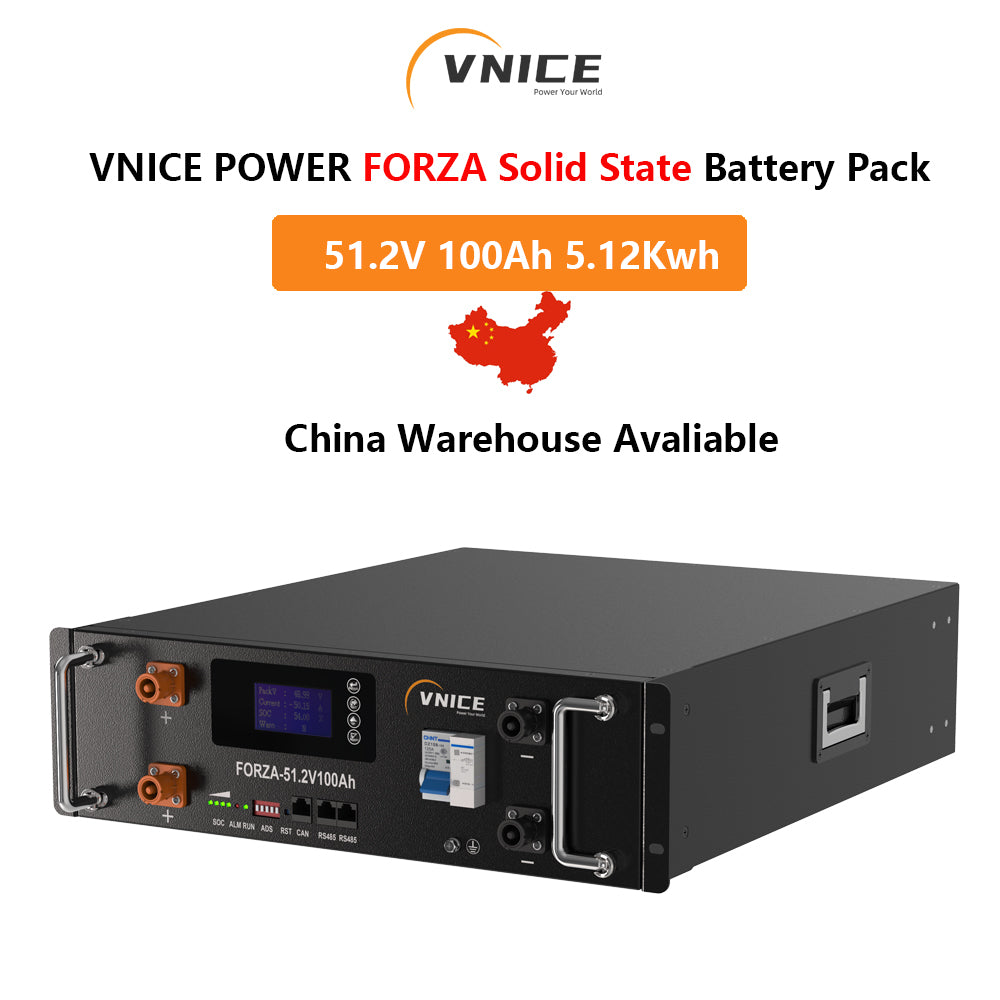 VNICE FORZA-51.2V 100Ah 5Kwh Stackable Semi-Solid State LiFePO4 Battery for Home Energy Storage