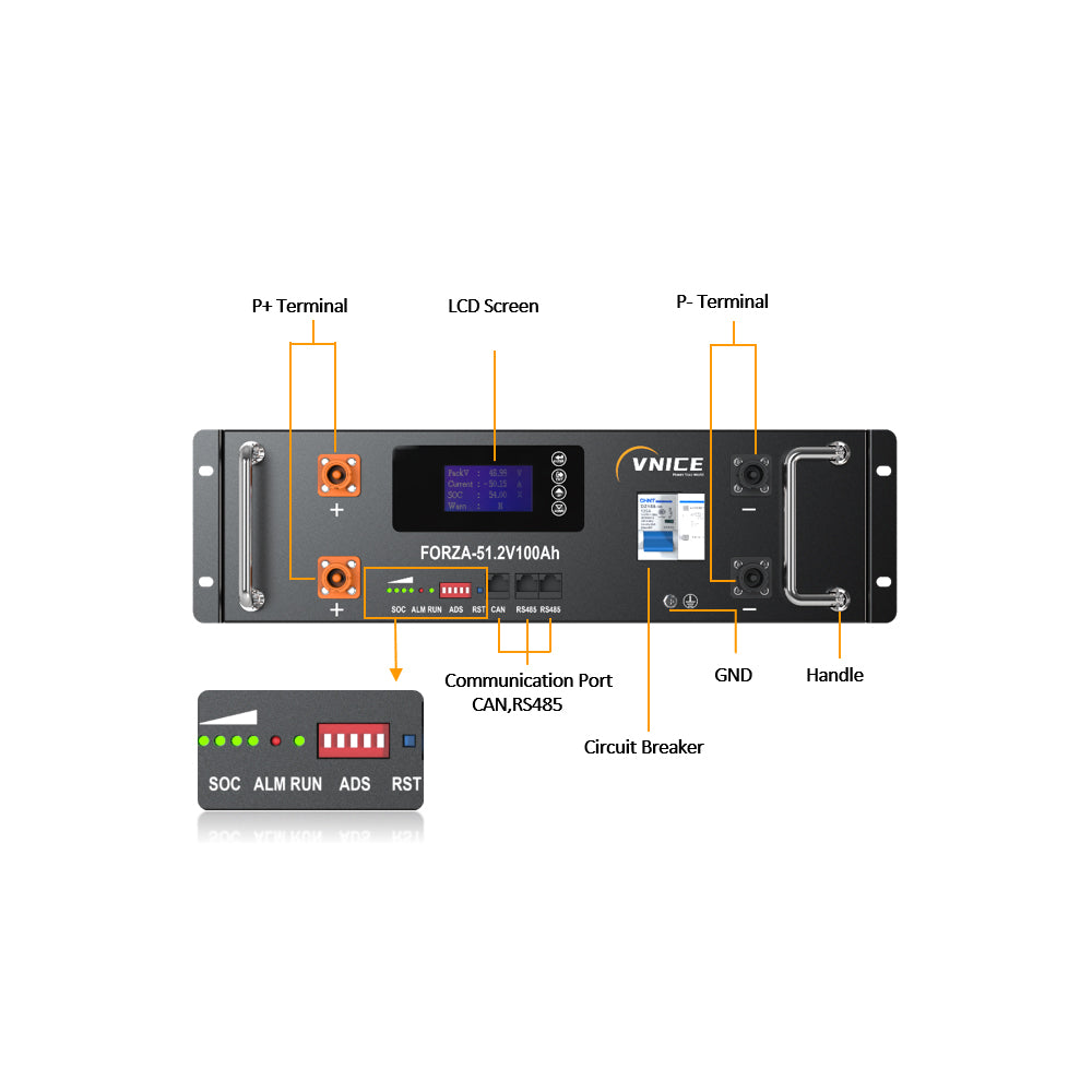 VNICE FORZA-51.2V 100Ah 5Kwh Stackable Semi-Solid State LiFePO4 Battery for Home Energy Storage