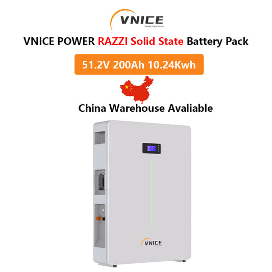 VNICE Razzi 10K LifePO4 Semi-Solid State Battery 51.2V 200Ah 10KWH Lithium Ion Battery for Home and Solar Energy Storage