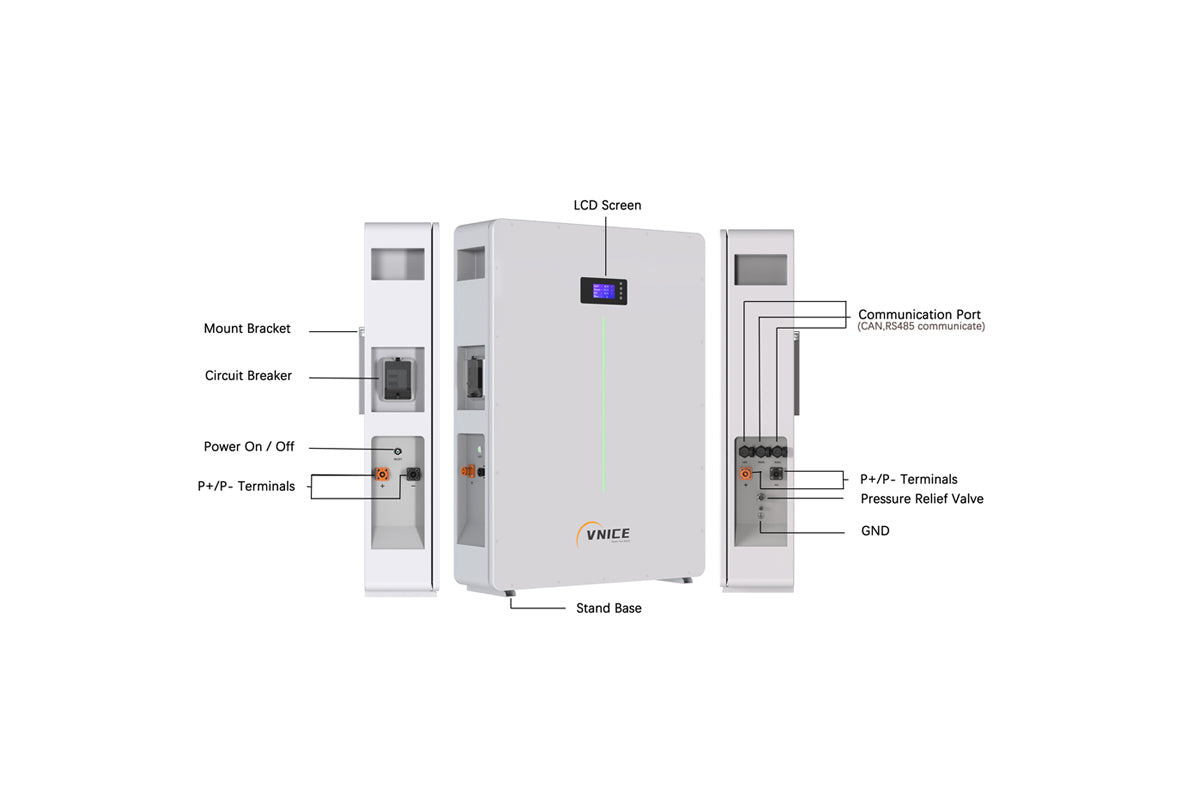 VNICE Razzi 51.2V 100Ah 10Kwh Solid State LiFePO4 Battery Pack for home powerwall solar energy storage off grid system