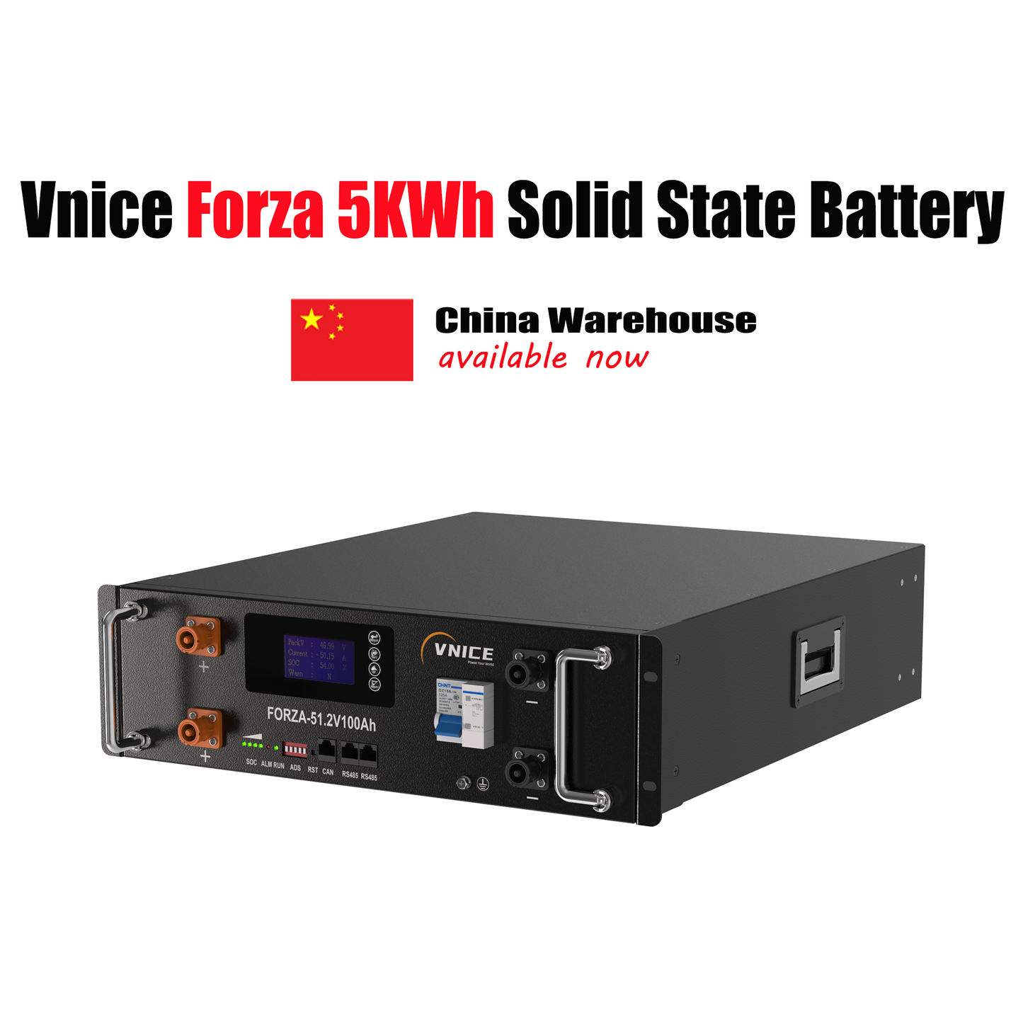 VNICE FORZA-51.2V 100Ah 5Kwh Stackable Semi-Solid State LiFePO4 Battery for Home Energy Storage