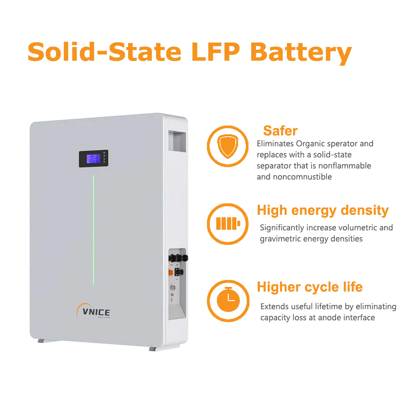 VNICE Razzi 10K LifePO4 Semi-Solid State Battery 51.2V 200Ah 10KWH Lithium Ion Battery for Home and Solar Energy Storage